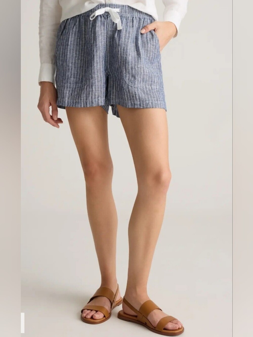 Quince Navy-and-White Pinstripe Drawstring Shorts
